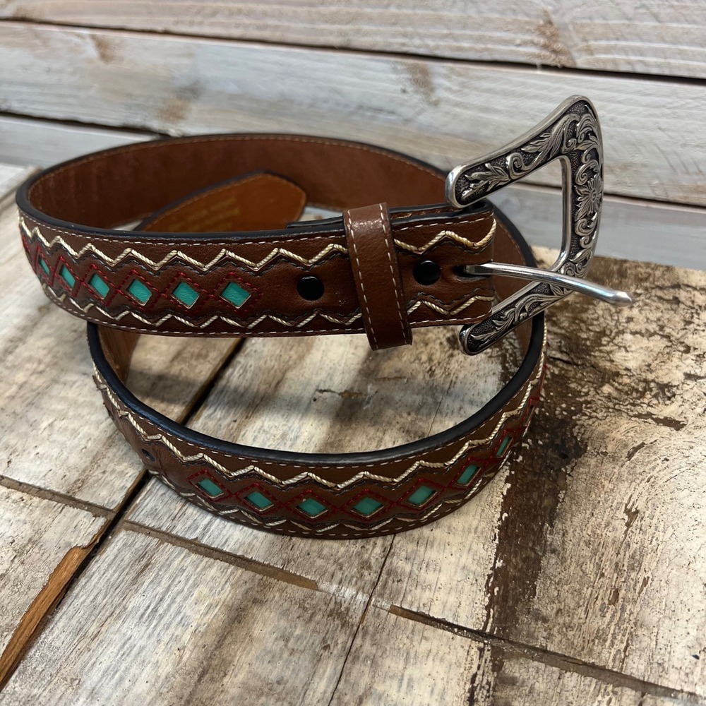 Ariat Brown Leather Turquoise Embroidery Western Cowgirl Belt Small A1518202 - Picture 13 of 14